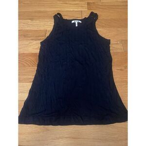 Three Dots, women's double strap, black casual sleeveless tank top size small